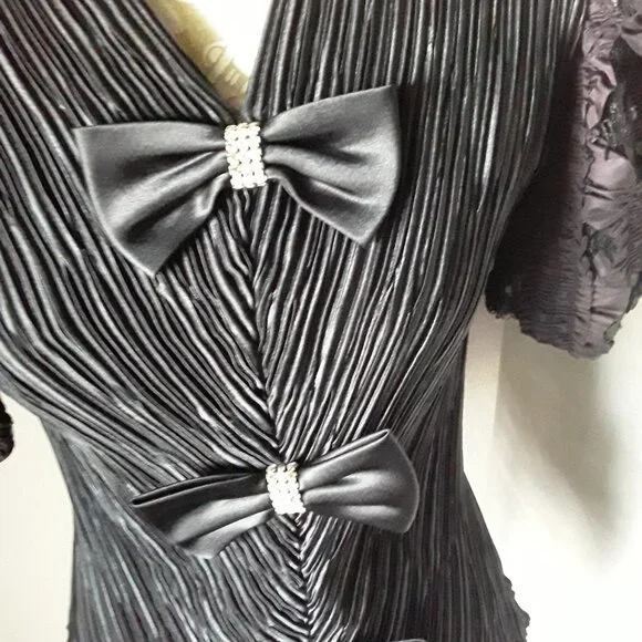 Vintage Karen Lawrence by Matthew lovely crinkle blk and purple puffy top size 8 - Picture 12 of 13